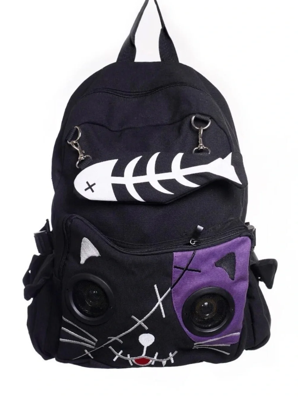 Black Cat Face Backpack with White Fishbone Accent - Picture 1 of 1